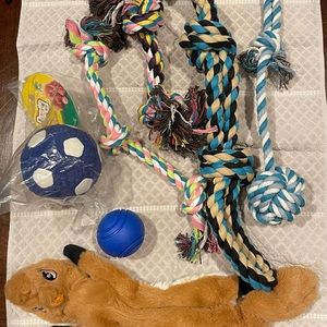 Bundle of 7 Dog Toys + Storage Bag